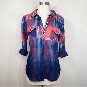 Rails Ombré Plaid Red & Blue Button Down Shirt